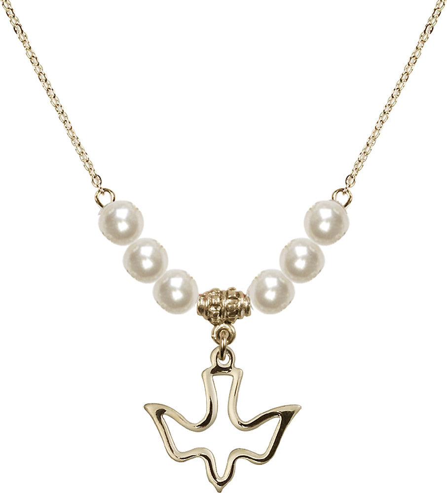 14kt Gold Filled Holy Spirit Birthstone Necklace with Faux-Pearl Beads - 1510