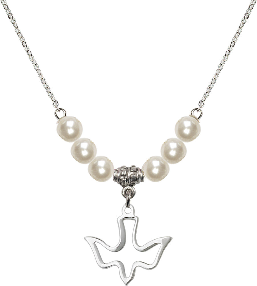 Sterling Silver Holy Spirit Birthstone Necklace with Faux-Pearl Beads - 1510