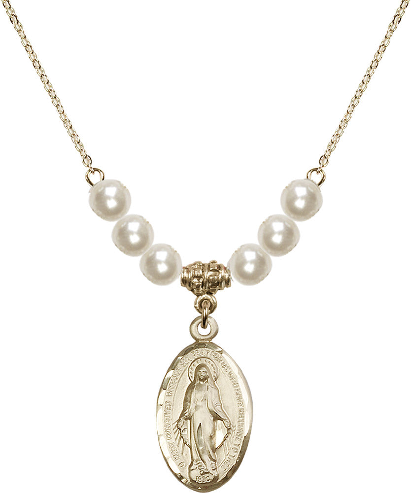 14kt Gold Filled Miraculous Birthstone Necklace with Faux-Pearl Beads - 1615