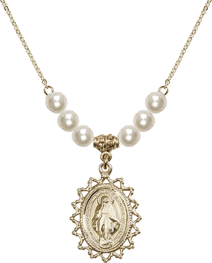 14kt Gold Filled Miraculous Birthstone Necklace with Faux-Pearl Beads - 1619