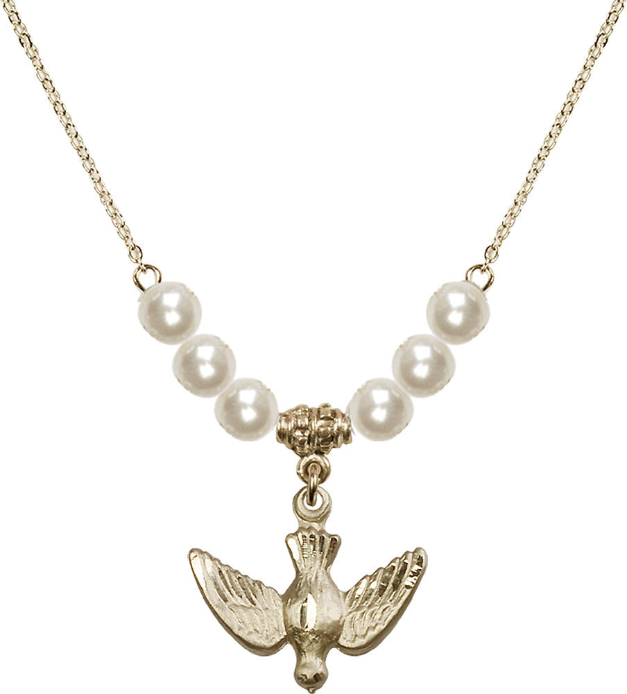 14kt Gold Filled Holy Spirit Birthstone Necklace with Faux-Pearl Beads - 1628