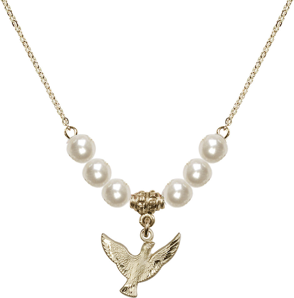 14kt Gold Filled Holy Spirit Birthstone Necklace with Faux-Pearl Beads - 5912