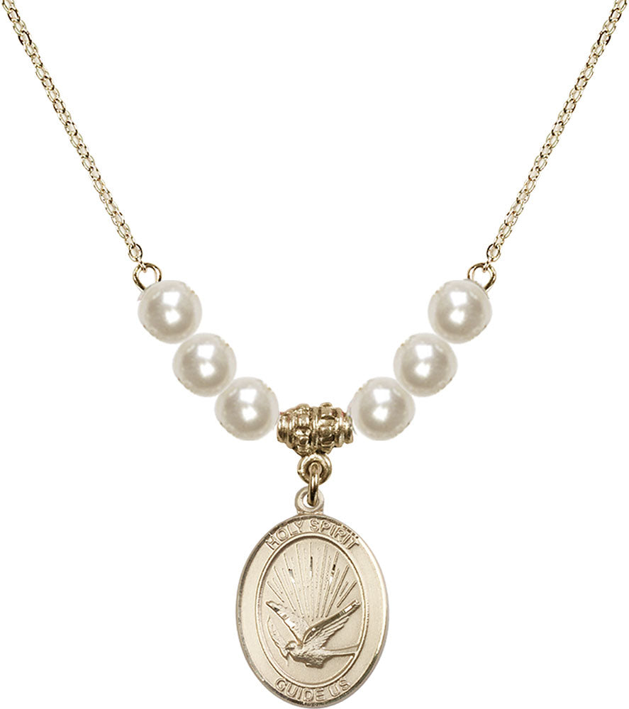 14kt Gold Filled Holy Spirit Birthstone Necklace with Faux-Pearl Beads - 8044