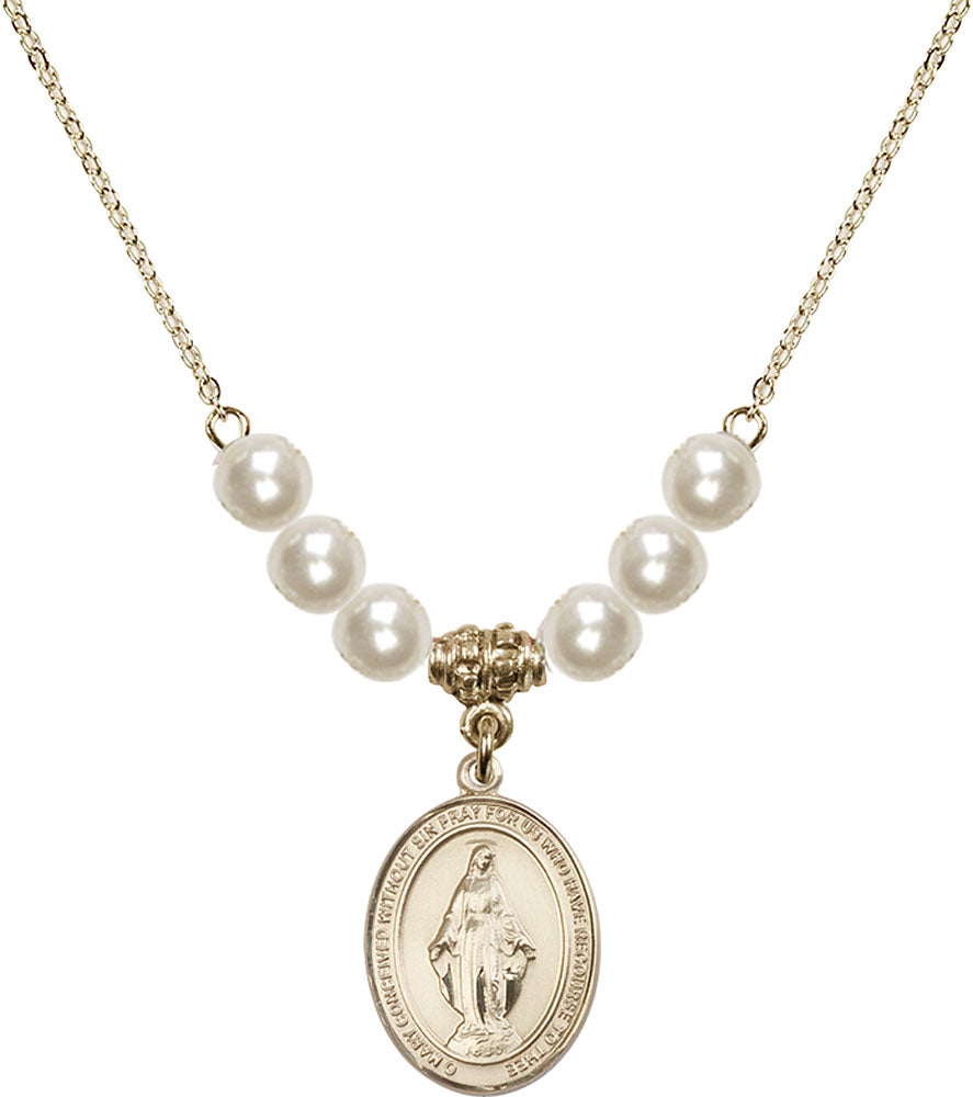 14kt Gold Filled Miraculous Birthstone Necklace with Faux-Pearl Beads - 8078