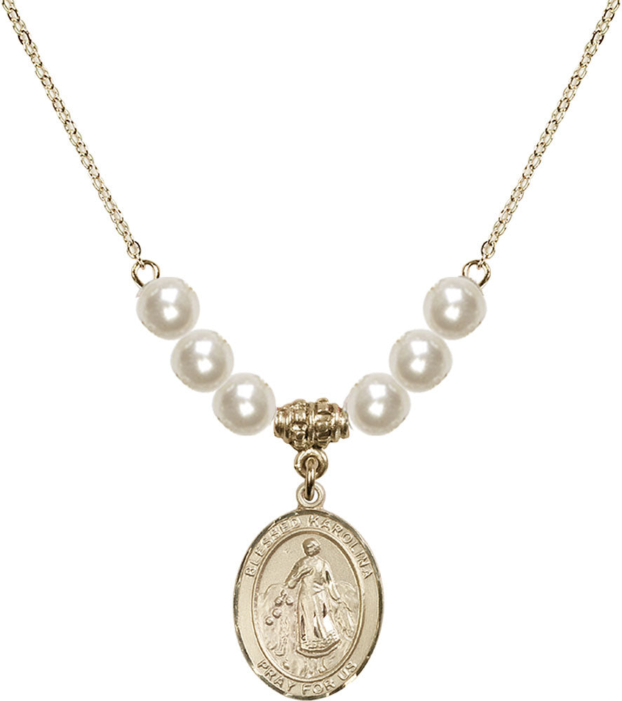 14kt Gold Filled Blessed Karolina Kozkowna Birthstone Necklace with Faux-Pearl Beads - 8283