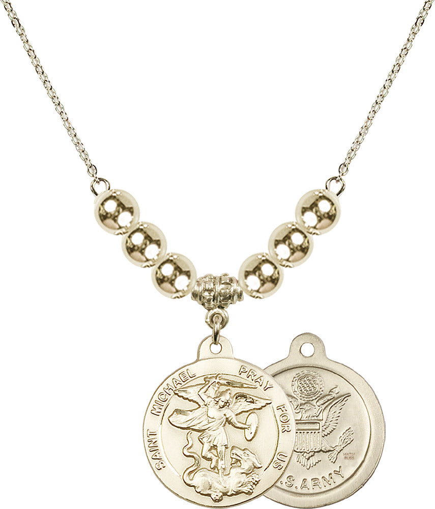 14kt Gold Filled Saint Michael / Army Birthstone Necklace with Gold Filled Beads - 0342