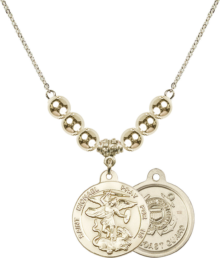14kt Gold Filled Saint Michael / Coast Guard Birthstone Necklace with Gold Filled Beads - 0342