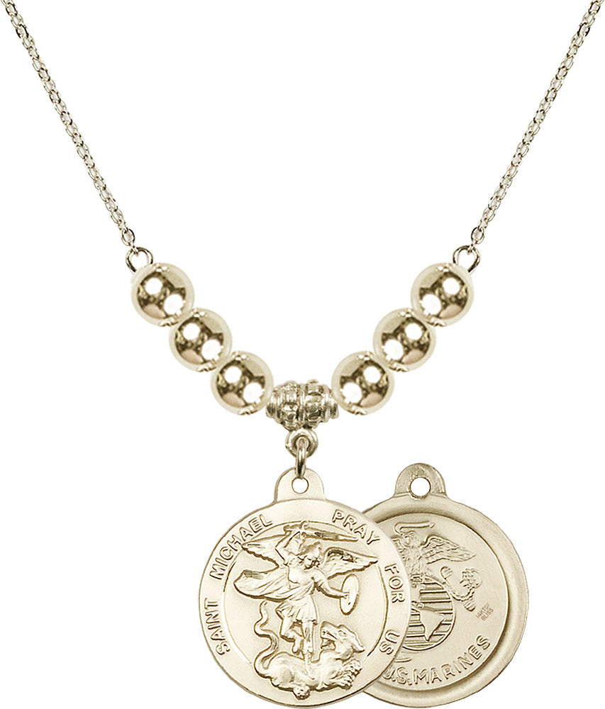 14kt Gold Filled Saint Michael / Marines Birthstone Necklace with Gold Filled Beads - 0342