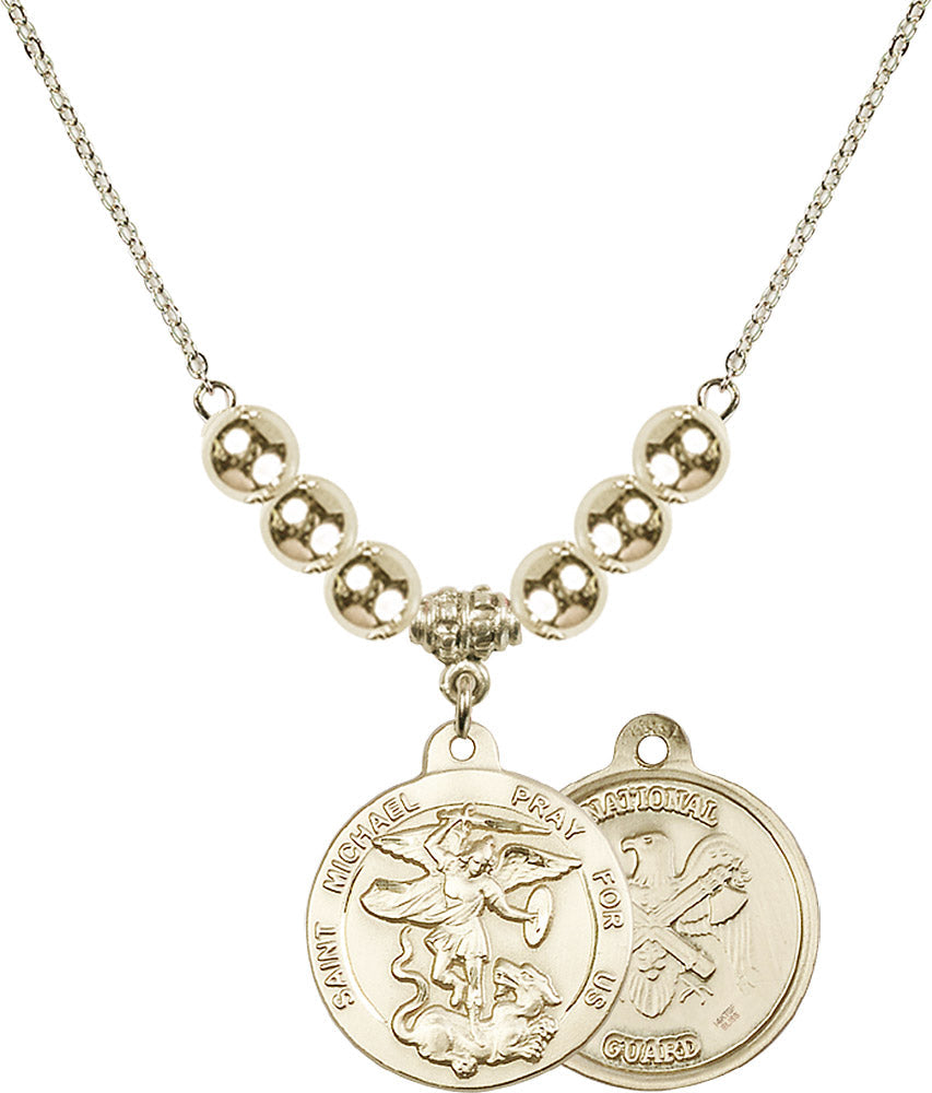 14kt Gold Filled Saint Michael / Nat'l Guard Birthstone Necklace with Gold Filled Beads - 0342