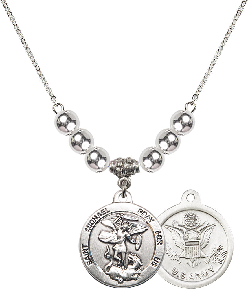 Sterling Silver Saint Michael / Army Birthstone Necklace with Sterling Silver Beads - 0342
