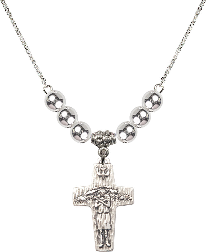 Sterling Silver Papal Crucifix Birthstone Necklace with Sterling Silver Beads - 0569