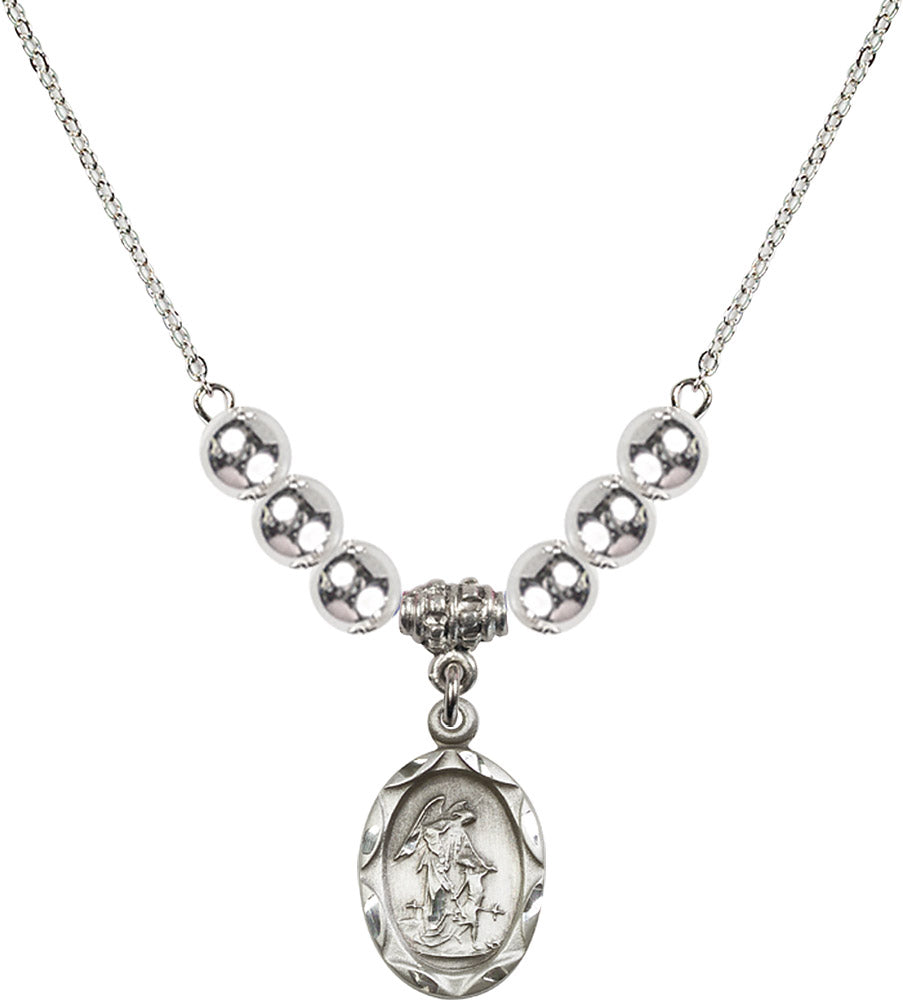 Sterling Silver Guardian Angel Birthstone Necklace with Sterling Silver Beads - 0612