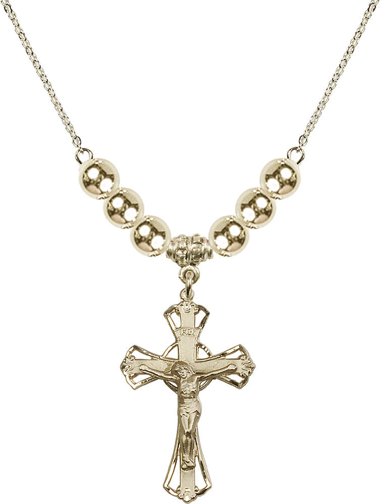 14kt Gold Filled Crucifix Birthstone Necklace with Gold Filled Beads - 0659