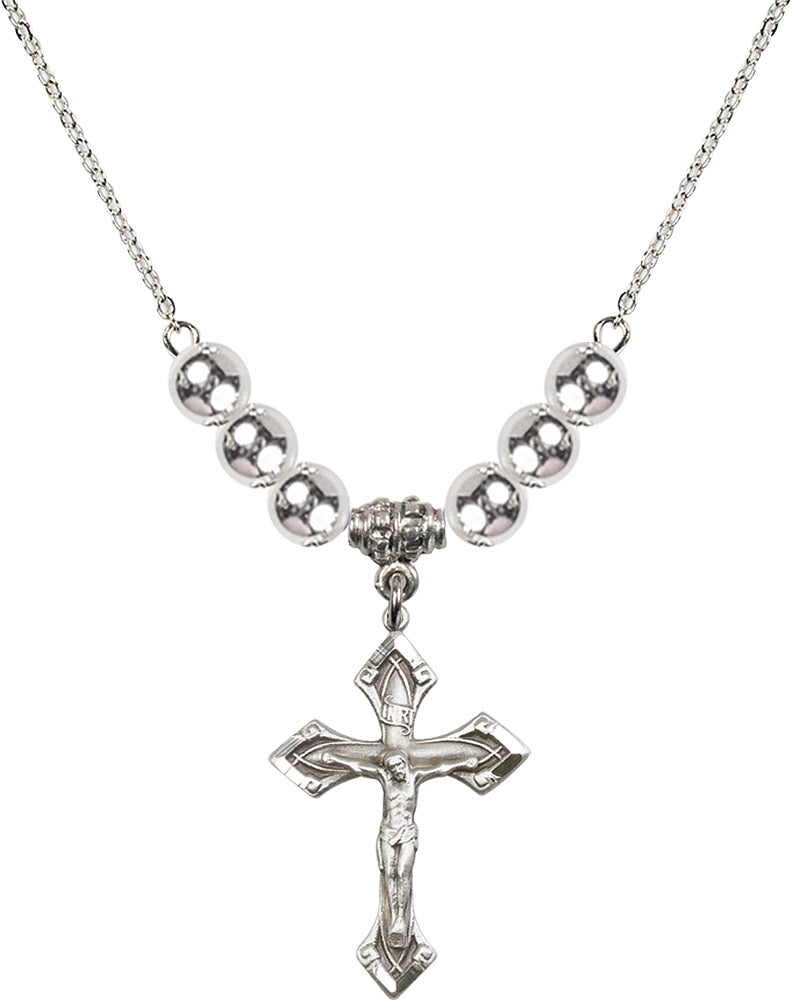 Sterling Silver Crucifix Birthstone Necklace with Sterling Silver Beads - 0663