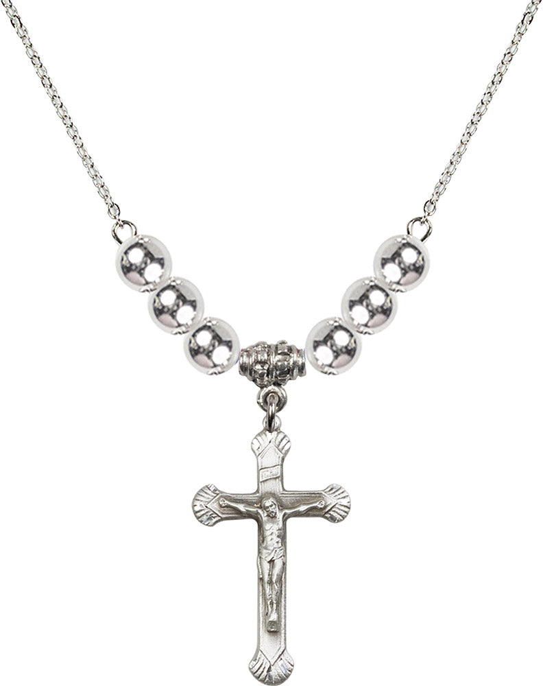 Sterling Silver Crucifix Birthstone Necklace with Sterling Silver Beads - 0664