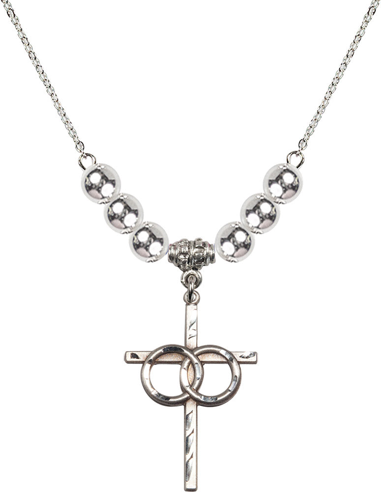 Sterling Silver Wedding Rings Cross Birthstone Necklace with Sterling Silver Beads - 0671