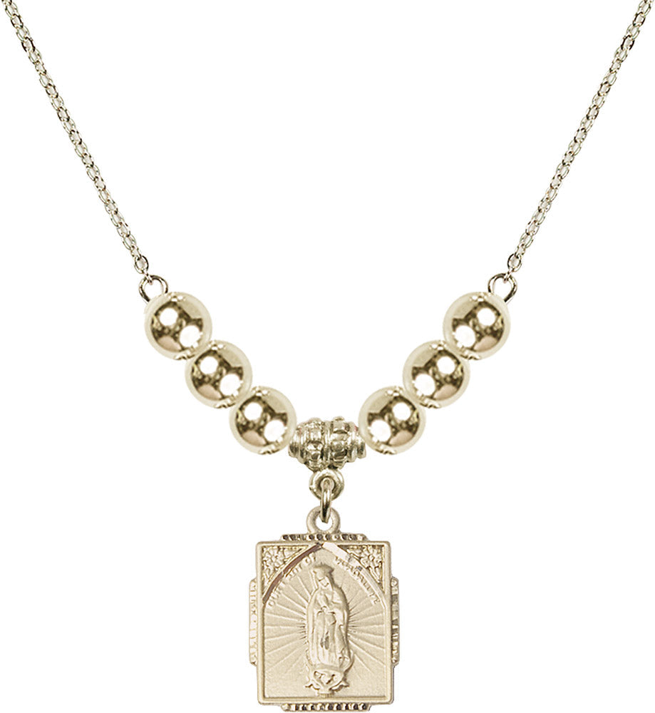 14kt Gold Filled Our Lady of Guadalupe Birthstone Necklace with Gold Filled Beads - 0804