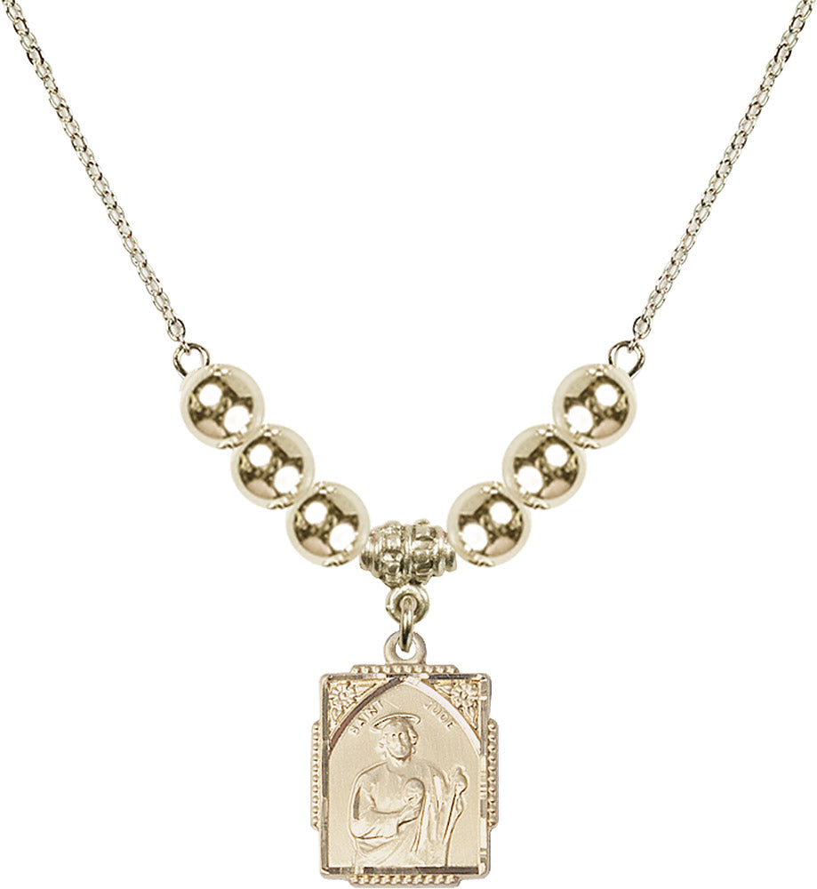 14kt Gold Filled Saint Jude Birthstone Necklace with Gold Filled Beads - 0804