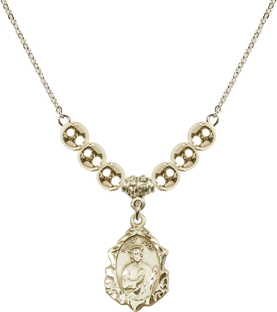 14kt Gold Filled Saint Jude Birthstone Necklace with Gold Filled Beads - 0822