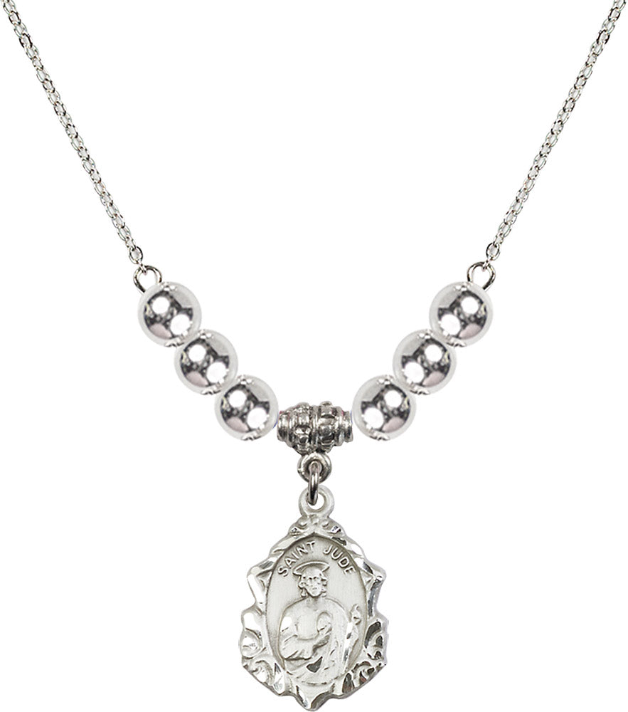 Sterling Silver Saint Jude Birthstone Necklace with Sterling Silver Beads - 0822
