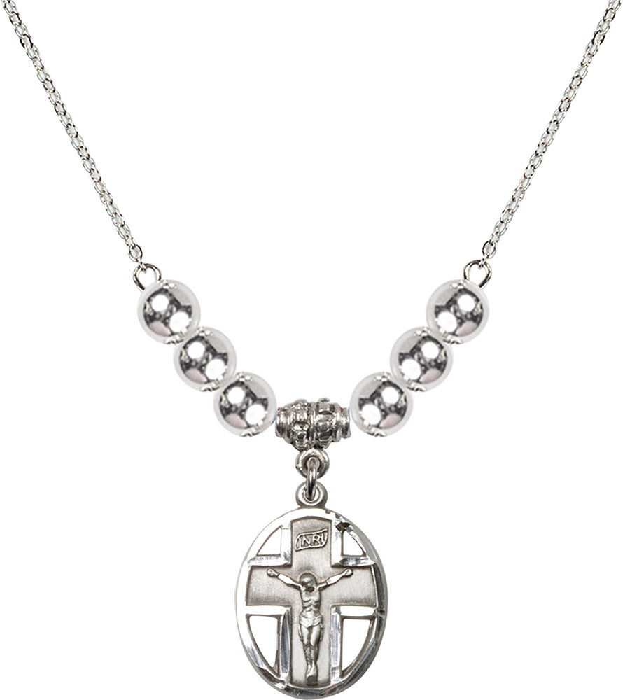 Sterling Silver Crucifix Birthstone Necklace with Sterling Silver Beads - 0878