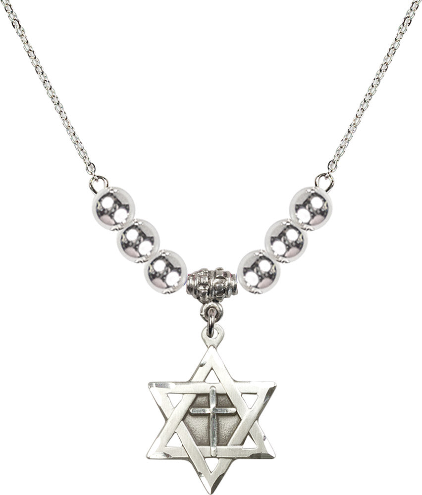 Sterling Silver Star of David w/ Cross Birthstone Necklace with Sterling Silver Beads - 1210