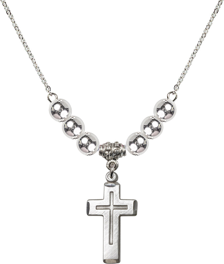 Sterling Silver Cross Birthstone Necklace with Sterling Silver Beads - 1529
