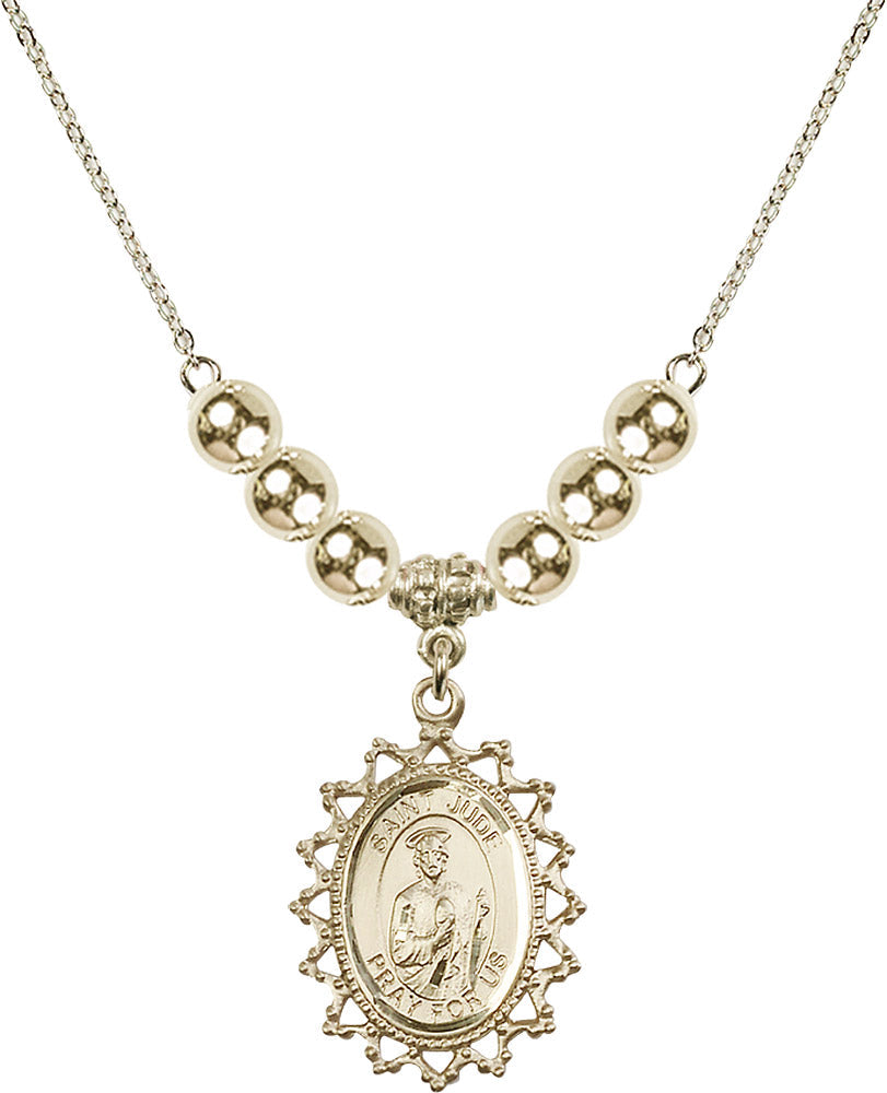 14kt Gold Filled Saint Jude Birthstone Necklace with Gold Filled Beads - 1619