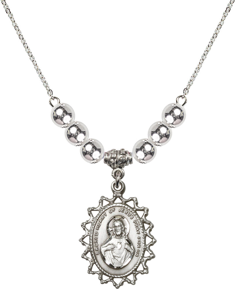 Sterling Silver Scapular Birthstone Necklace with Sterling Silver Beads - 1619