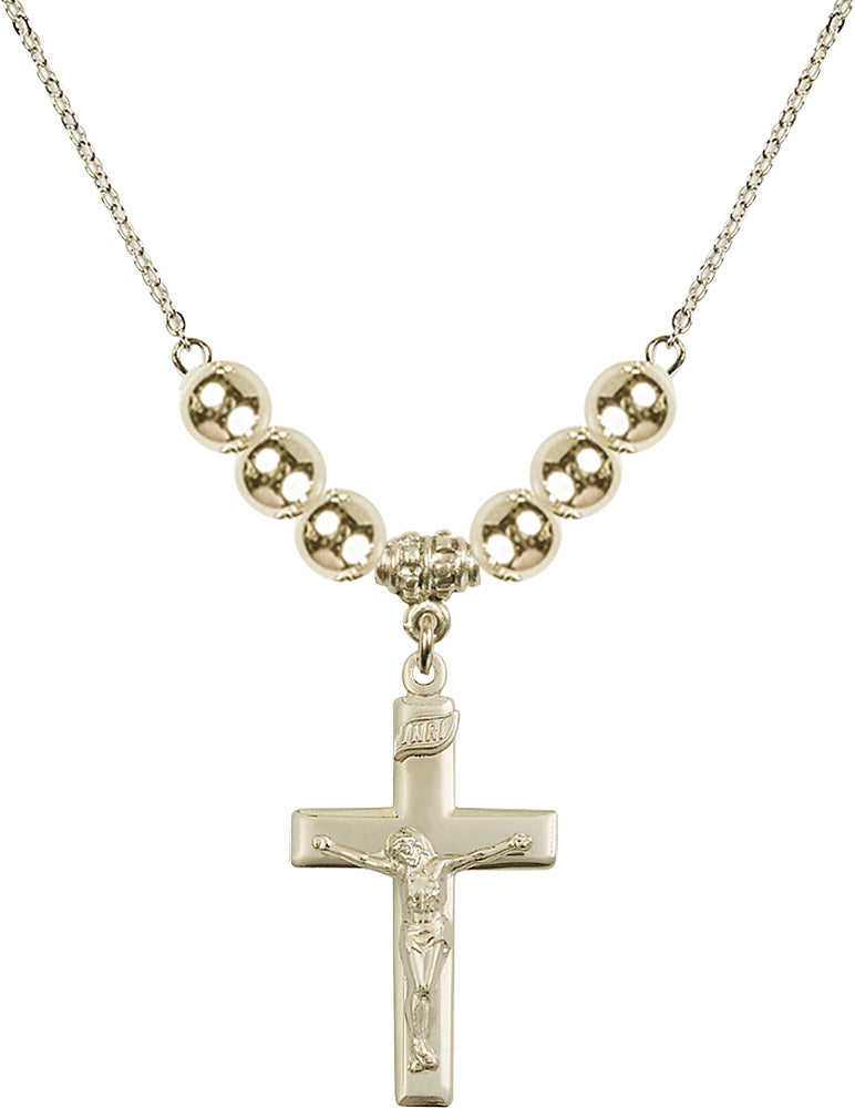 14kt Gold Filled Crucifix Birthstone Necklace with Gold Filled Beads - 2191