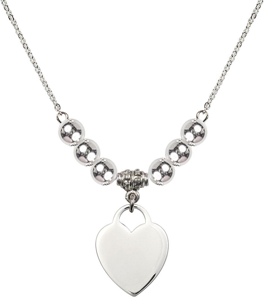 Sterling Silver Heart Birthstone Necklace with Sterling Silver Beads - 3200