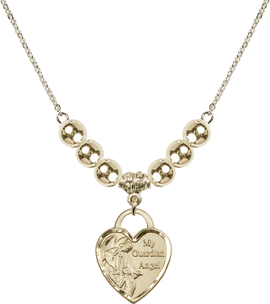 14kt Gold Filled Guardian Angel Heart Birthstone Necklace with Gold Filled Beads - 3202
