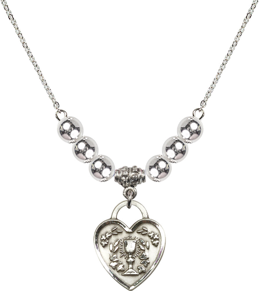 Sterling Silver Communion Heart Birthstone Necklace with Sterling Silver Beads - 3204