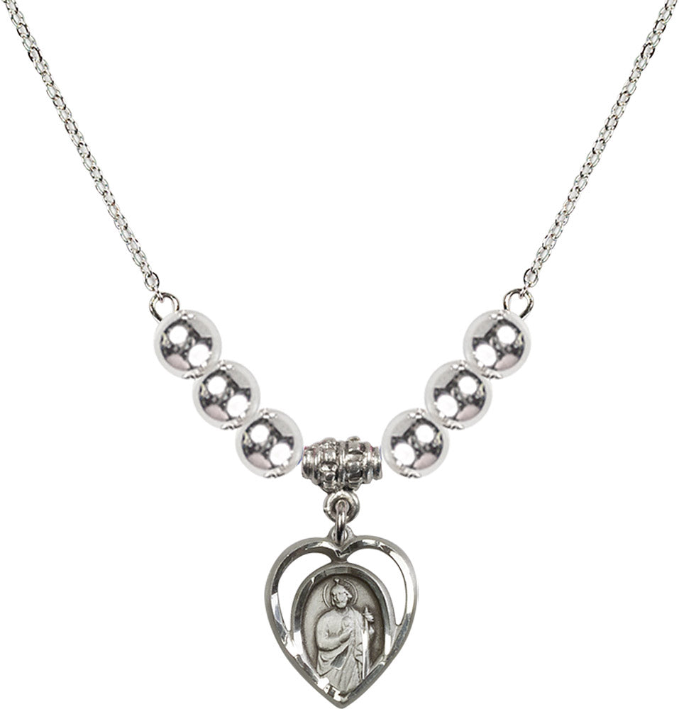 Sterling Silver Saint Jude Birthstone Necklace with Sterling Silver Beads - 4128