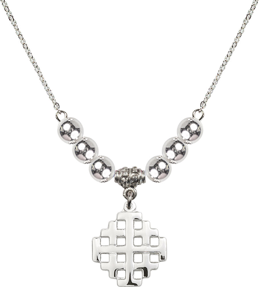 Sterling Silver Jerusalem Cross Birthstone Necklace with Sterling Silver Beads - 4139
