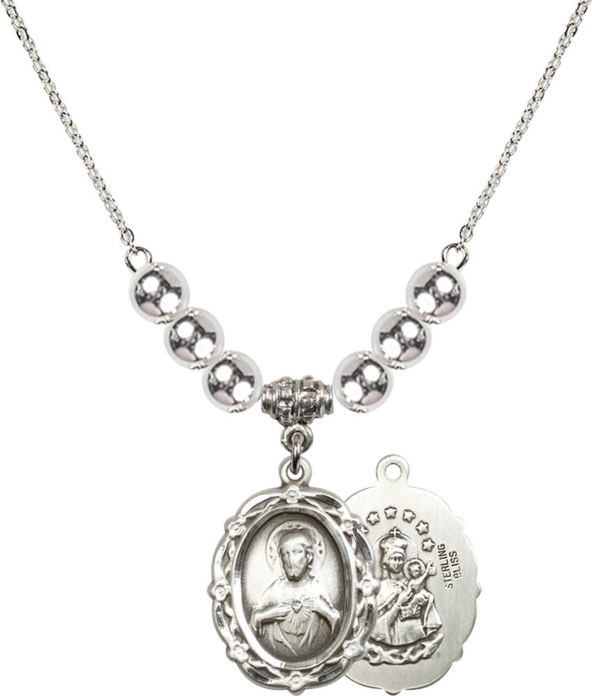 Sterling Silver Scapular Birthstone Necklace with Sterling Silver Beads - 4146
