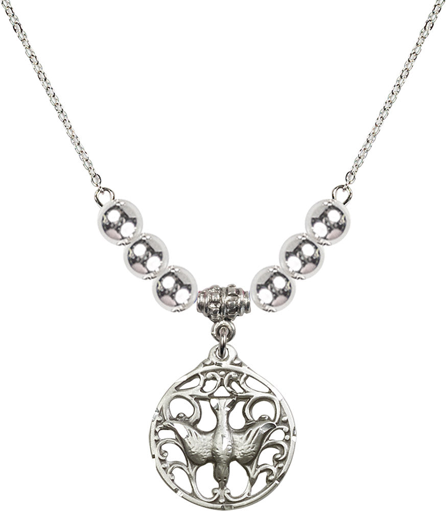 Sterling Silver Holy Spirit Birthstone Necklace with Sterling Silver Beads - 5655