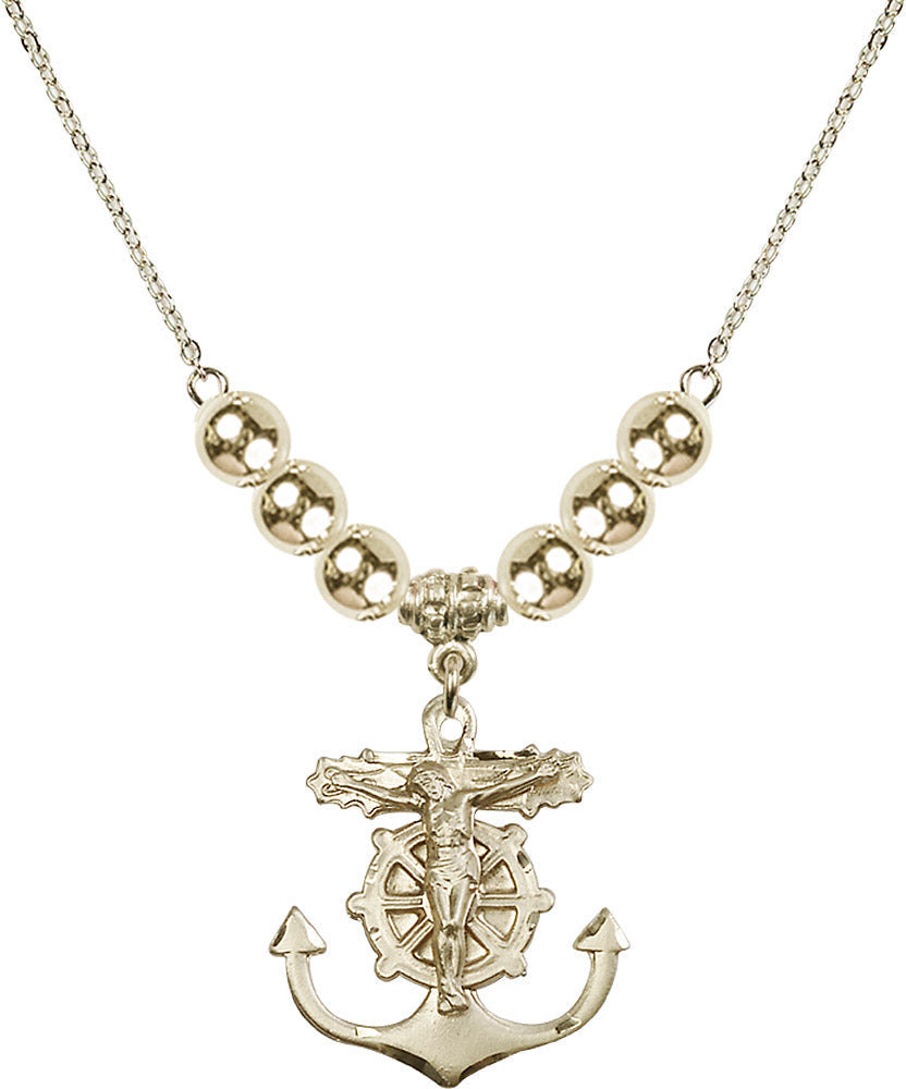 14kt Gold Filled Anchor Crucifix Birthstone Necklace with Gold Filled Beads - 5685