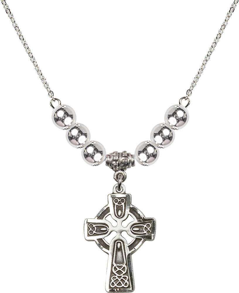 Sterling Silver Celtic Cross Birthstone Necklace with Sterling Silver Beads - 5689