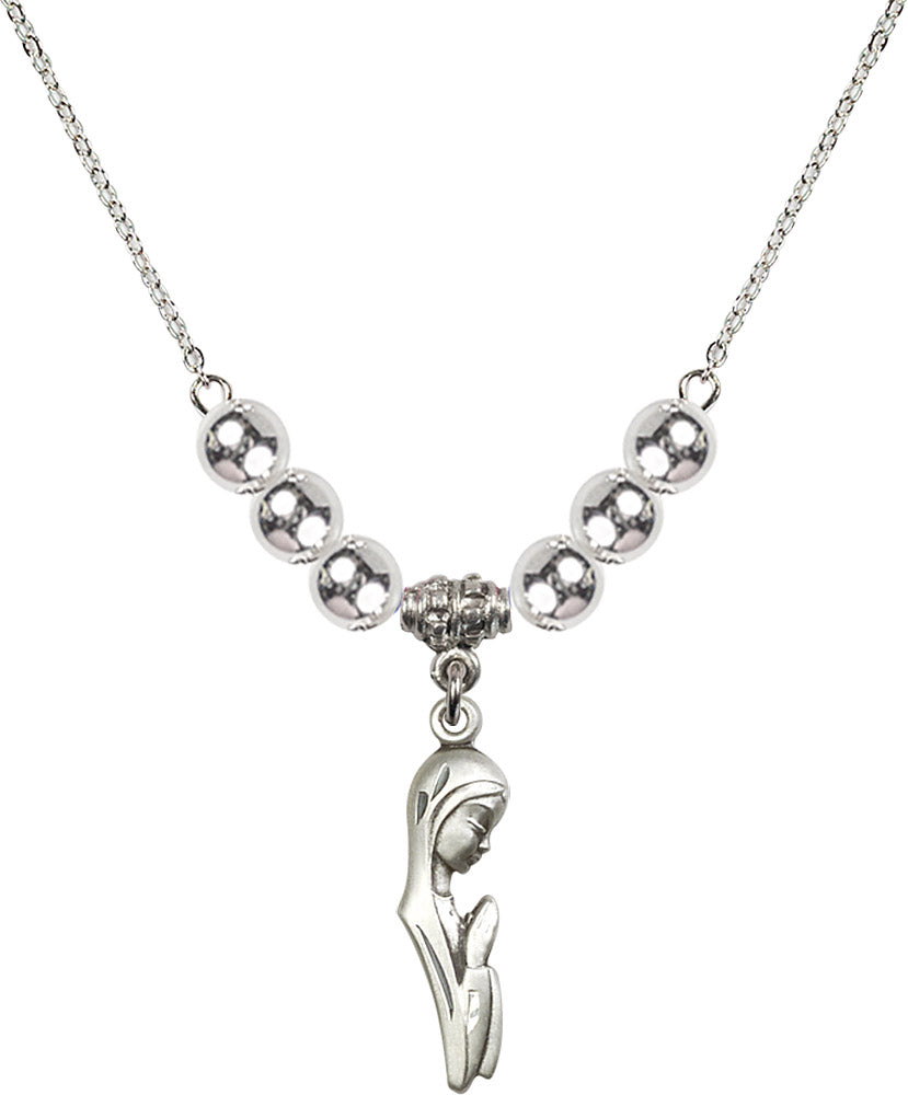 Sterling Silver Madonna Birthstone Necklace with Sterling Silver Beads - 5907