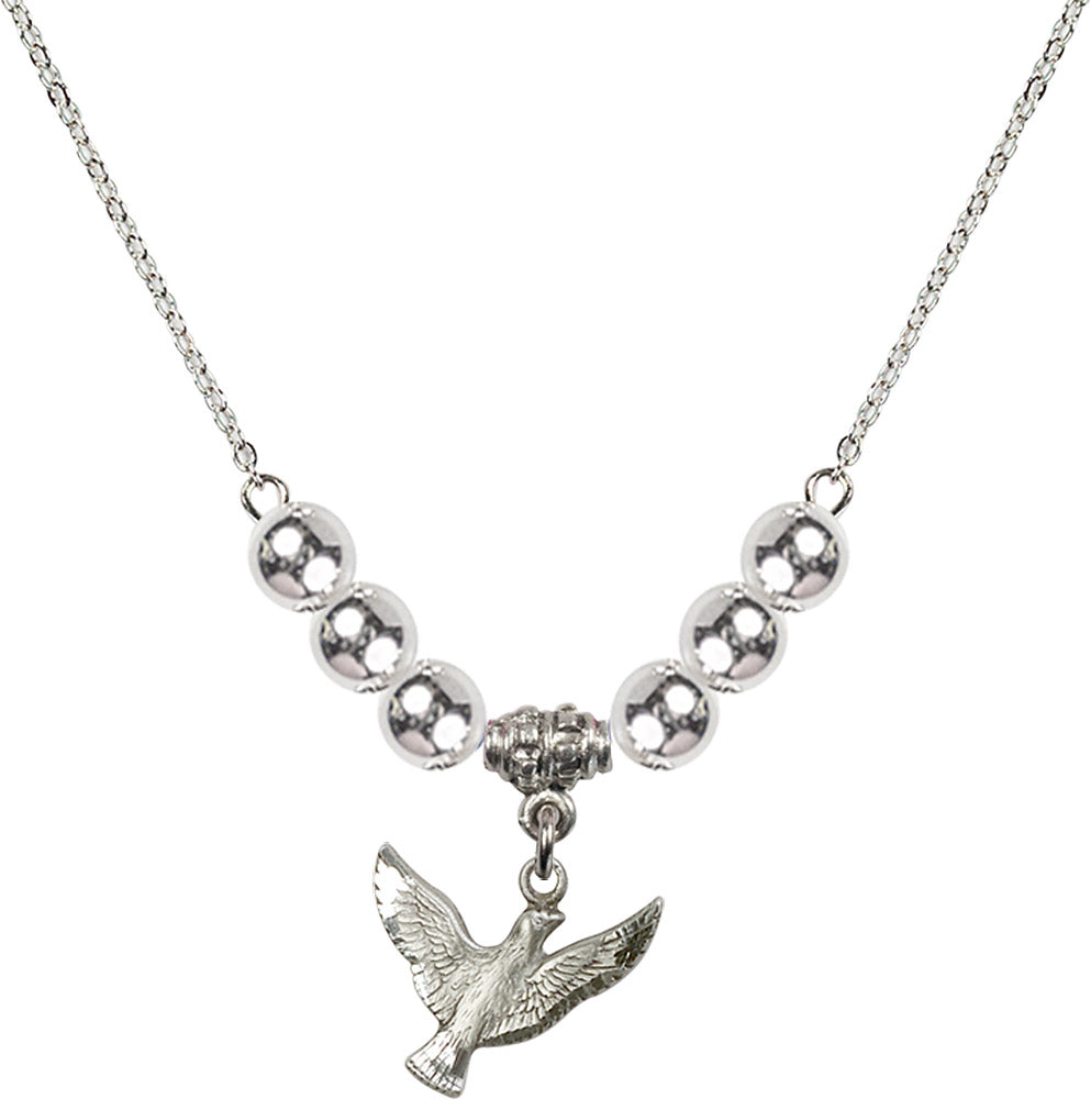 Sterling Silver Holy Spirit Birthstone Necklace with Sterling Silver Beads - 5912