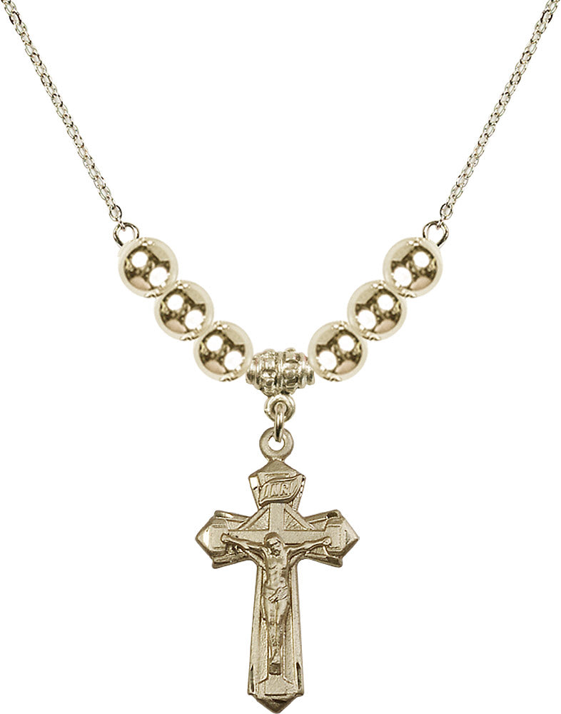 14kt Gold Filled Crucifix Birthstone Necklace with Gold Filled Beads - 6092