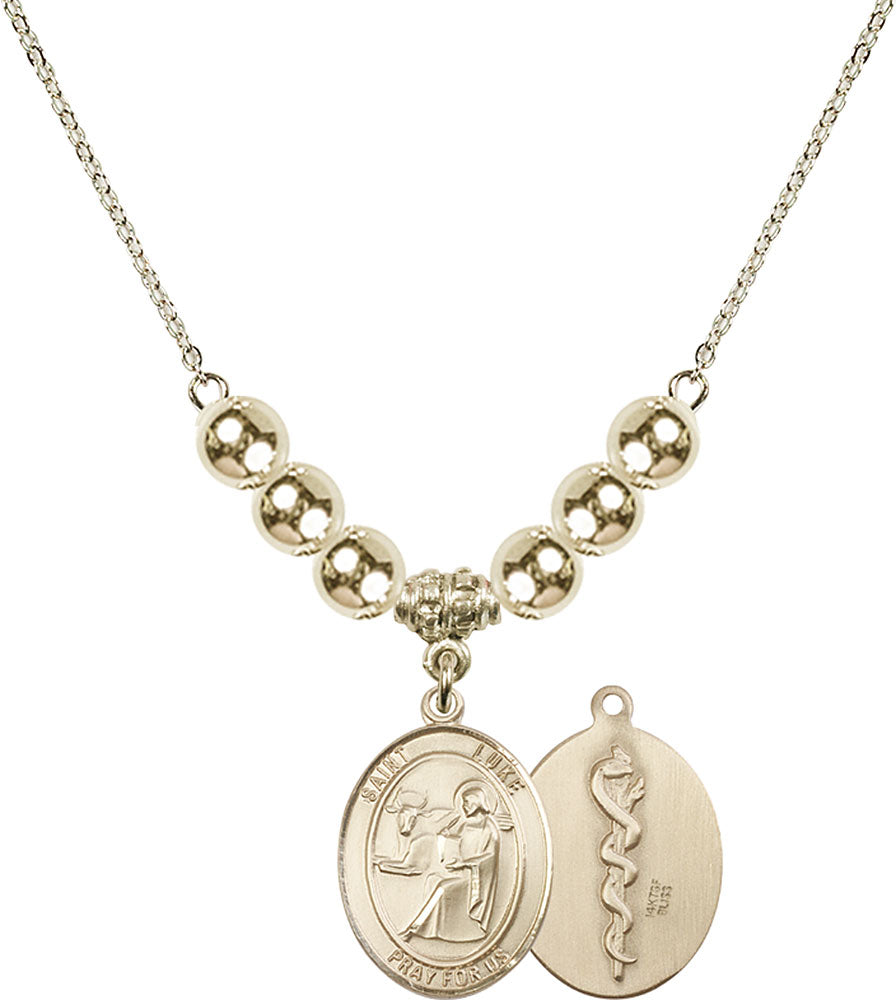 14kt Gold Filled Saint Luke the Apostle / Doctor Birthstone Necklace with Gold Filled Beads - 8068