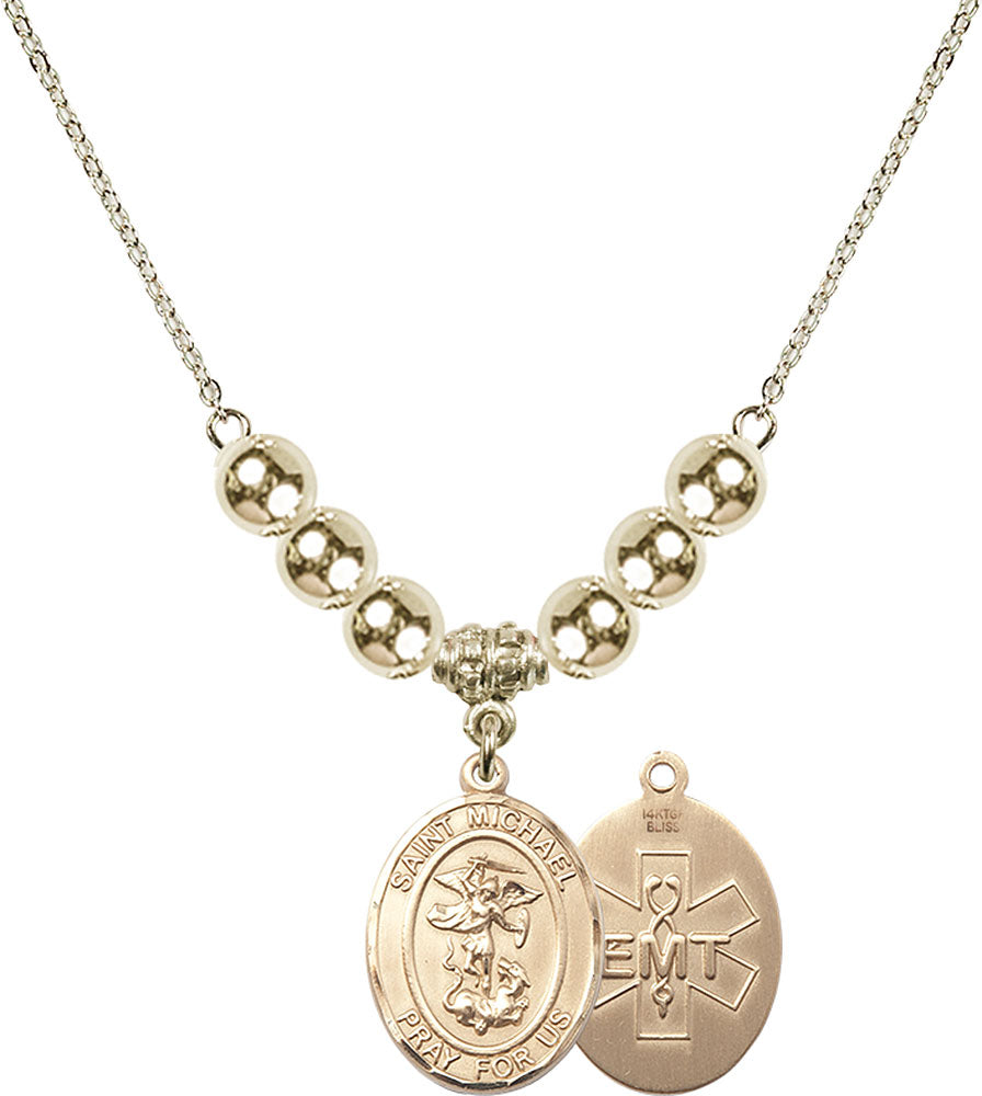 14kt Gold Filled Saint Michael / EMT Birthstone Necklace with Gold Filled Beads - 8076