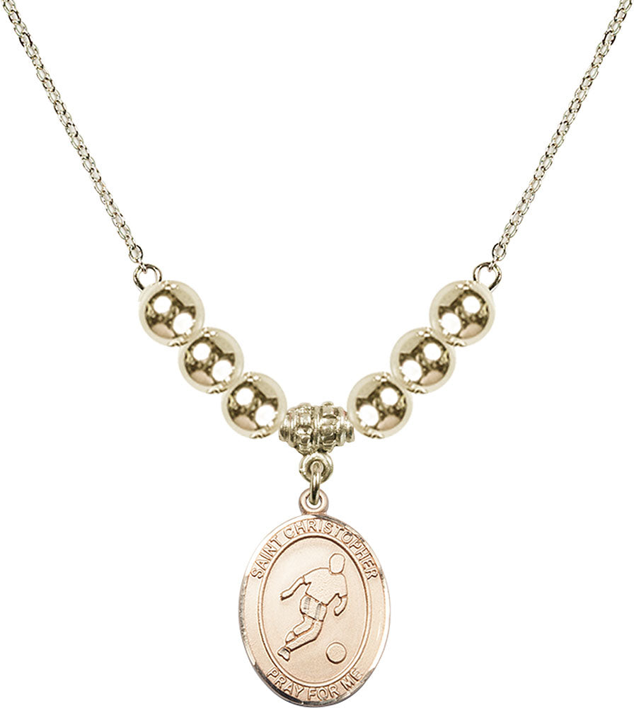 14kt Gold Filled Saint Christopher/Soccer Birthstone Necklace with Gold Filled Beads - 8154