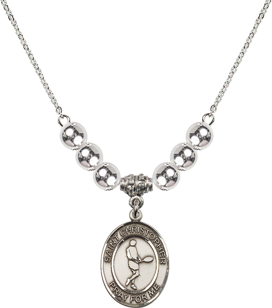 Sterling Silver Saint Christopher/Tennis Birthstone Necklace with Sterling Silver Beads - 8156