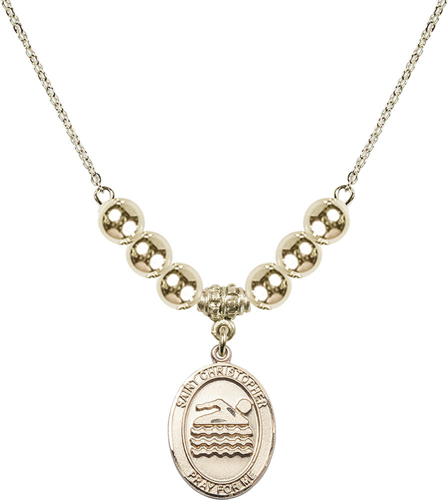 14kt Gold Filled Saint Christopher/Swimming Birthstone Necklace with Gold Filled Beads - 8157