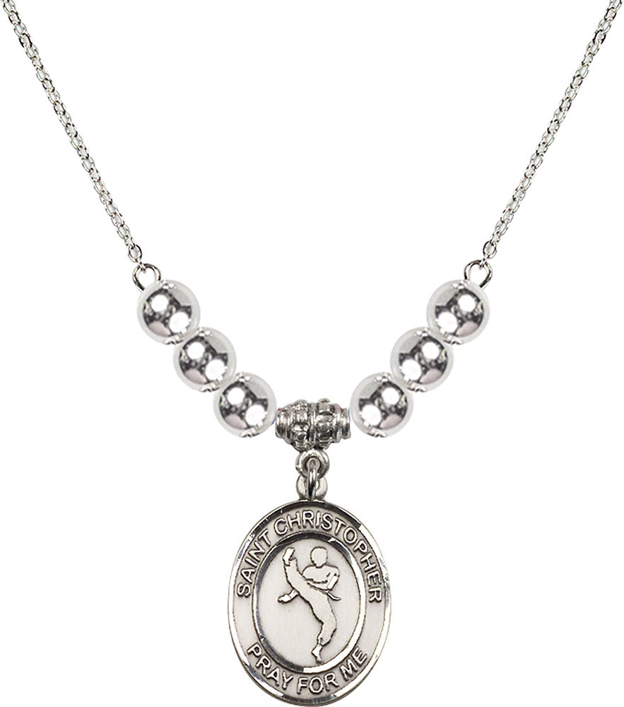 Sterling Silver Saint Christopher/Martial Arts Birthstone Necklace with Sterling Silver Beads - 8158