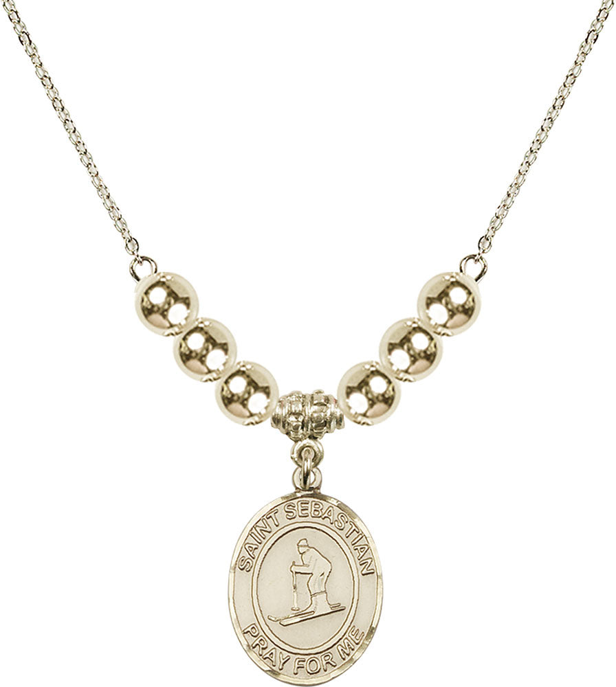 14kt Gold Filled Saint Sebastian/Skiing Birthstone Necklace with Gold Filled Beads - 8169