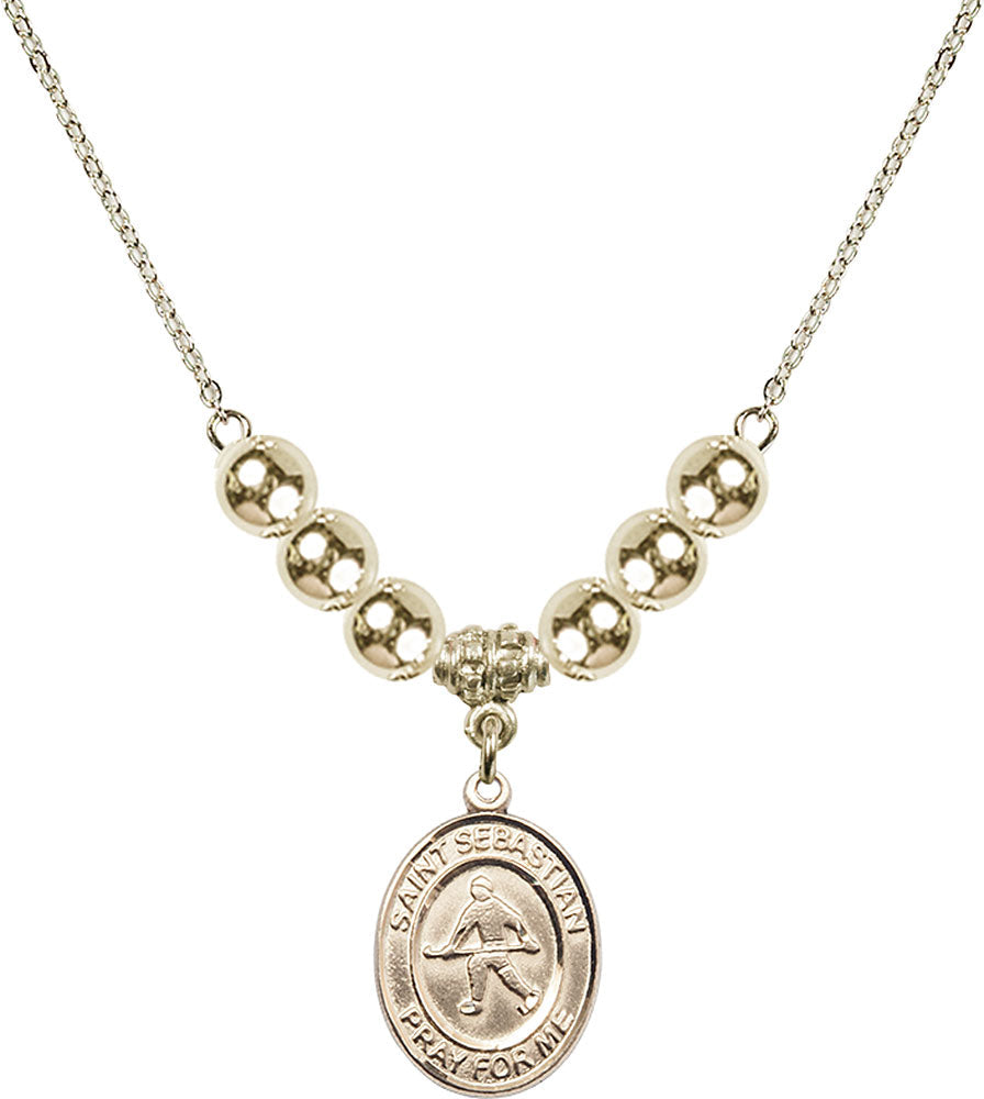 14kt Gold Filled Saint Sebastian/Field Hockey Birthstone Necklace with Gold Filled Beads - 8178